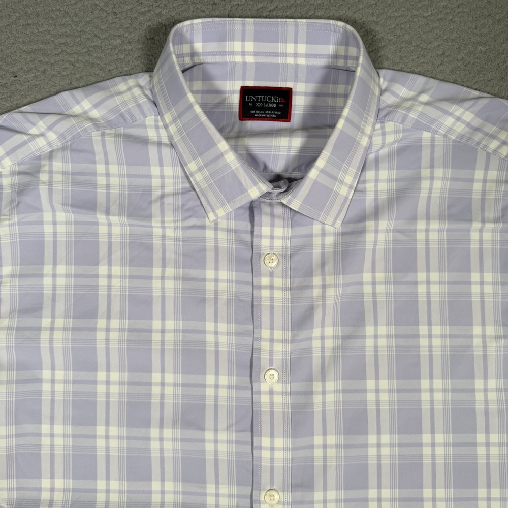 UNTUCKit Shirt Mens XXL Blue Plaid Performance Nylon Blend Button Up Preppy Logo